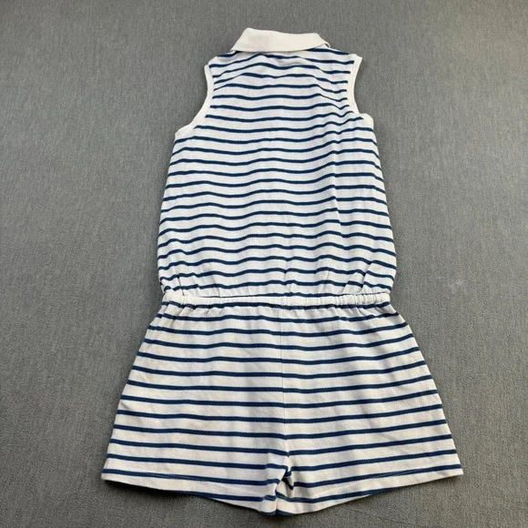 Polo Ralph Lauren Girls Large 12-14 White Blue‎ Striped 100% Cotton Mesh Romper
